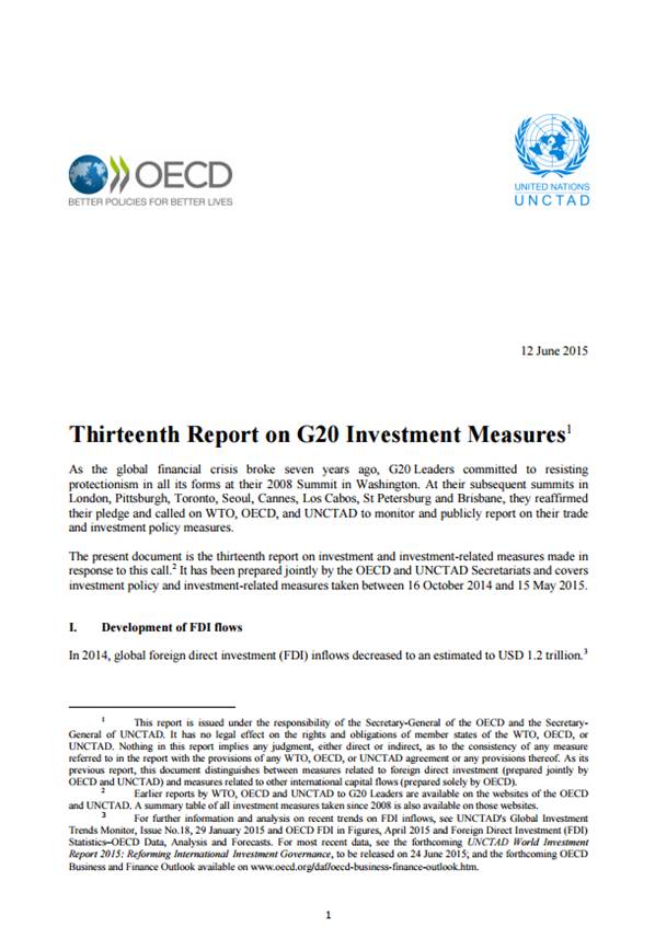 Thirteenth Report on G20 Investment Measures