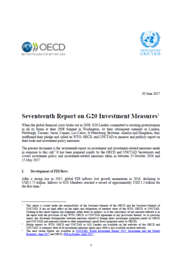 Seventeenth Report on G20 Investment Measures