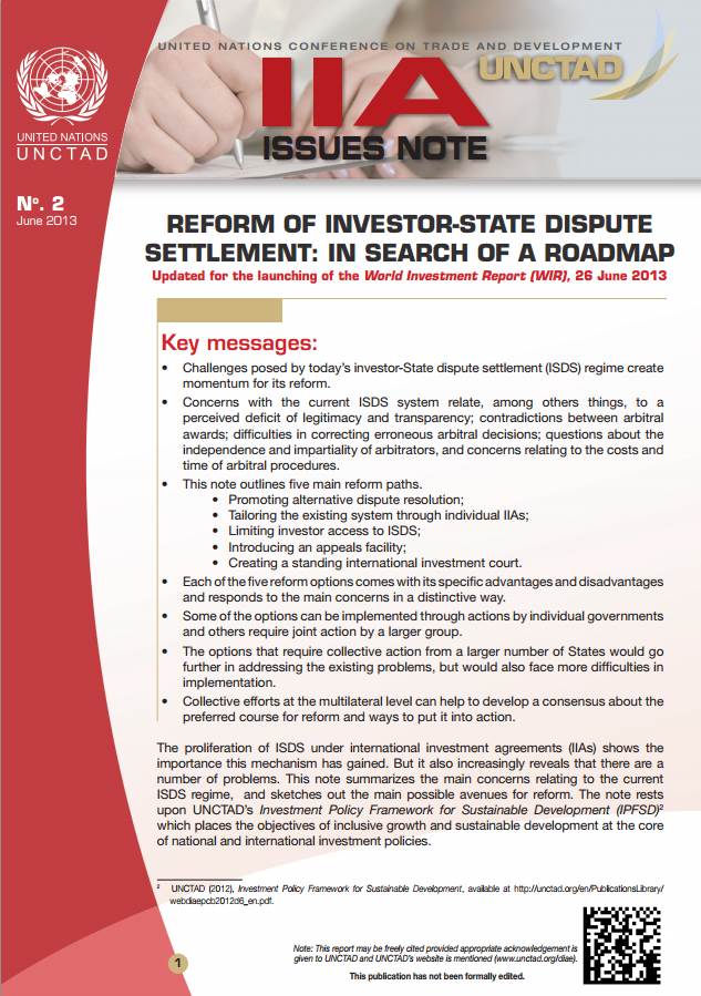 IIA Issues Note: Reform of Investor-State Dispute Settlement: in Search of a Roadmap