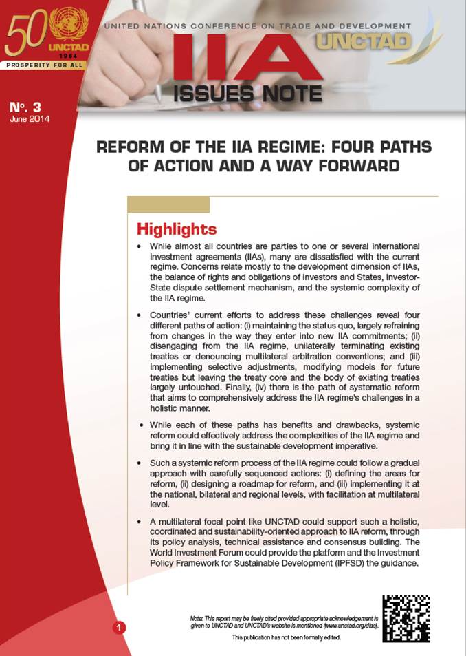 IIA Issues Note - Reform of the IIA Regime: Four Paths of Action and a Way Forward