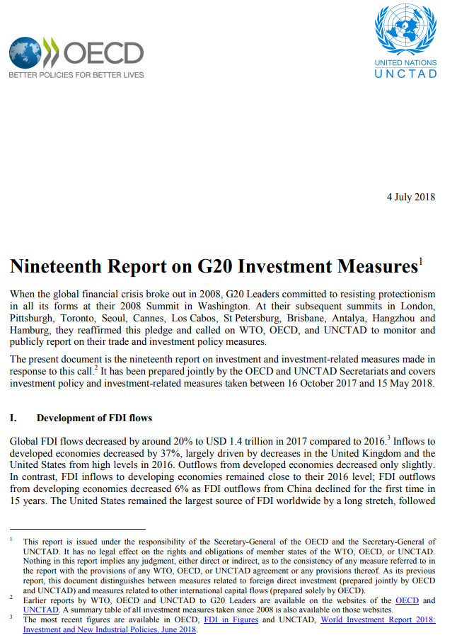Nineteenth Report on G20 Investment Measures