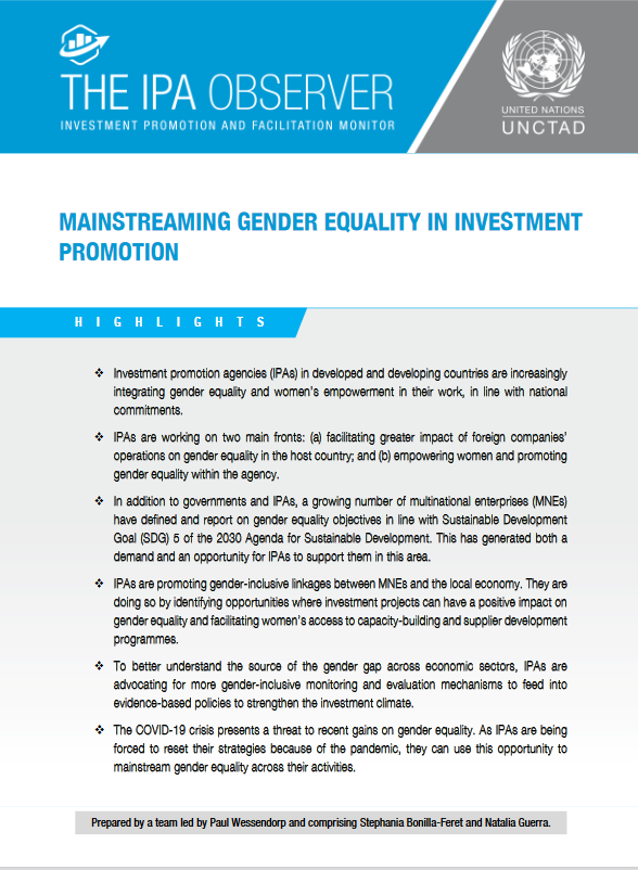 Mainstreaming Gender Equality in Investment Promotion