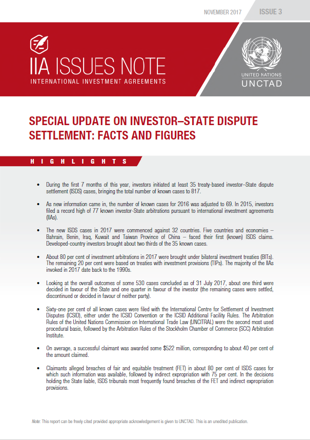 Special Update on Investor-State Dispute Settlement: Facts and Figures