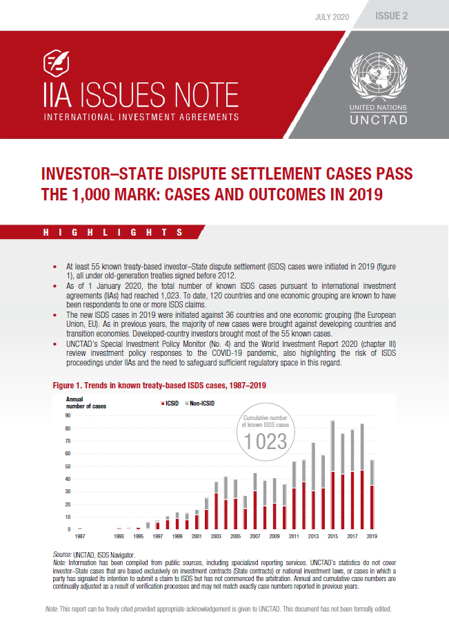 Investor–State Dispute Settlement Cases Pass the 1,000 Mark: Cases ​and Outcomes in 2019