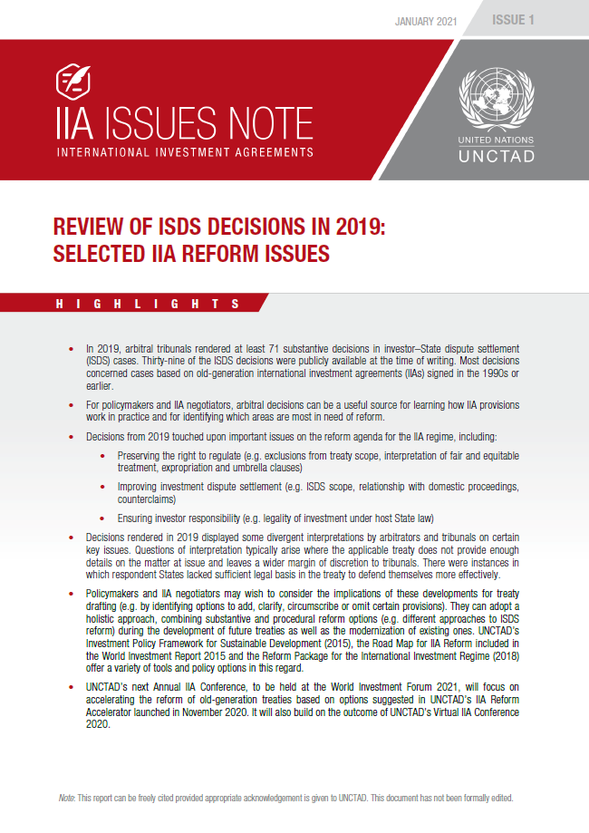 Review of ISDS Decisions in 2019: Selected IIA Reform Issues