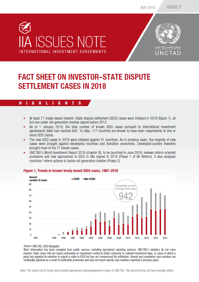 Fact Sheet on Investor–State Dispute Settlement Cases in 2018