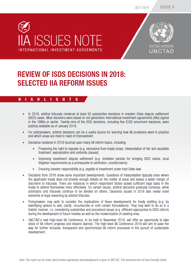 Review of ISDS Decisions in 2018: Selected IIA Reform Issues
