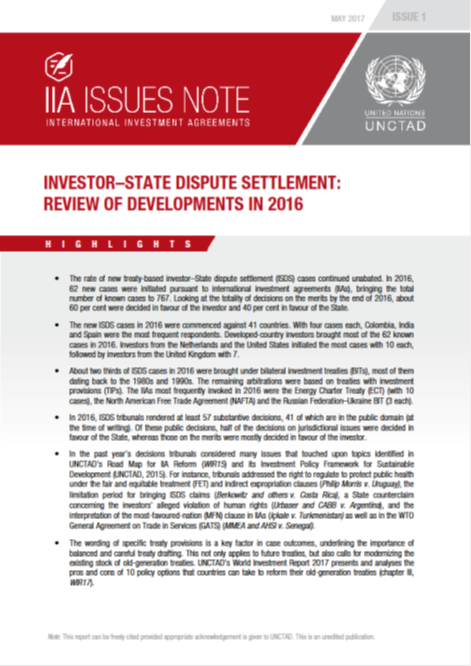 Investor-State Dispute Settlement: Review of Developments in 2016