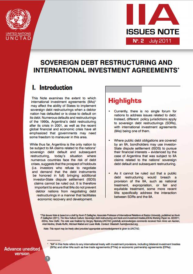 IIA Issues Note: Sovereign Debt Restructuring and International Investment Agreements