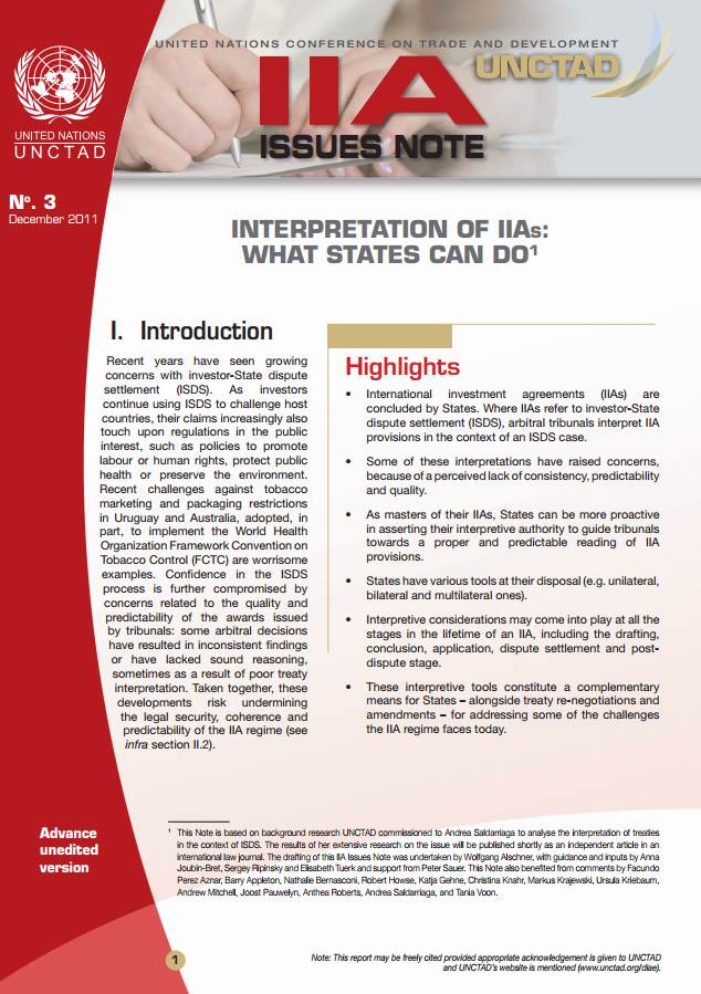 IIA Issues Note: Interpretation of IIAs