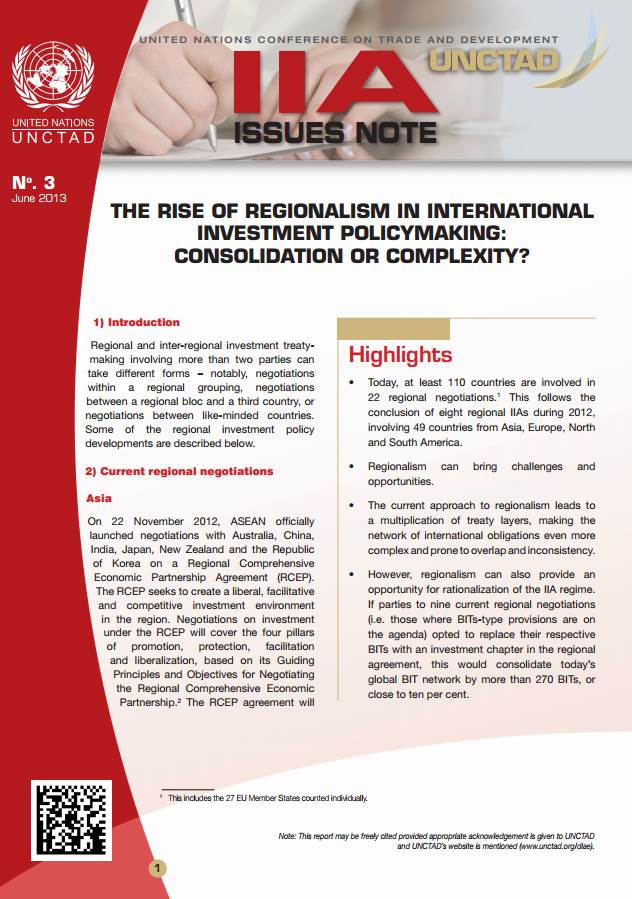 IIA Issues Note: The Rise of Regionalism in International Investment Policymaking
