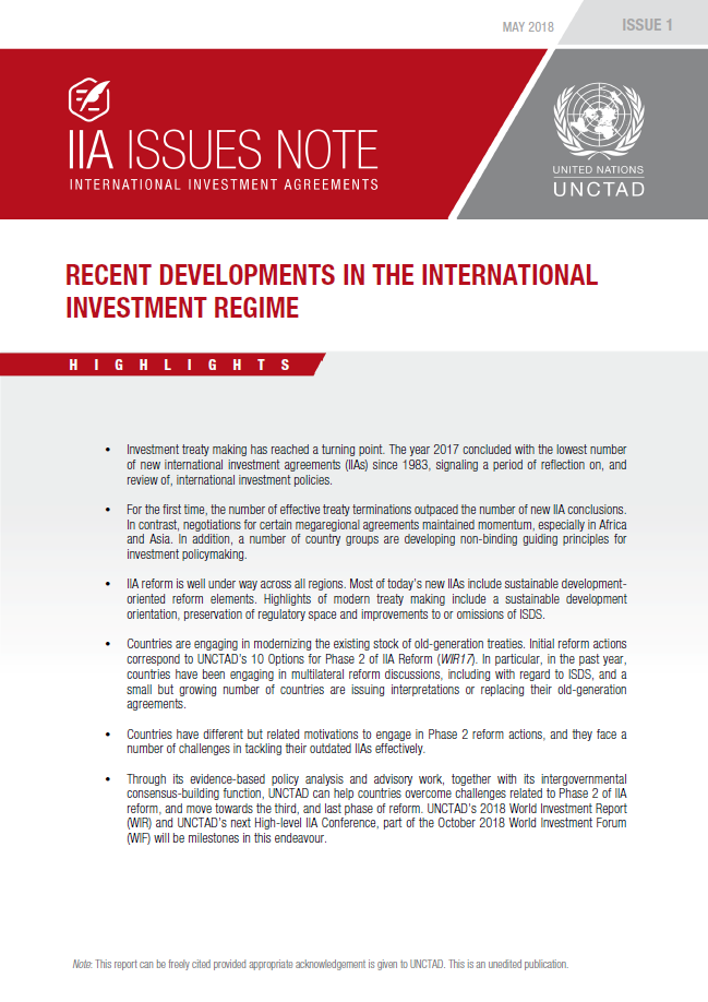 IIA Issues Note: Recent Developments in the International Investment Regime
