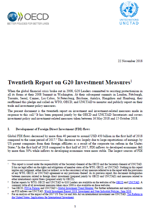 Twentieth Report on G20 Investment Measures