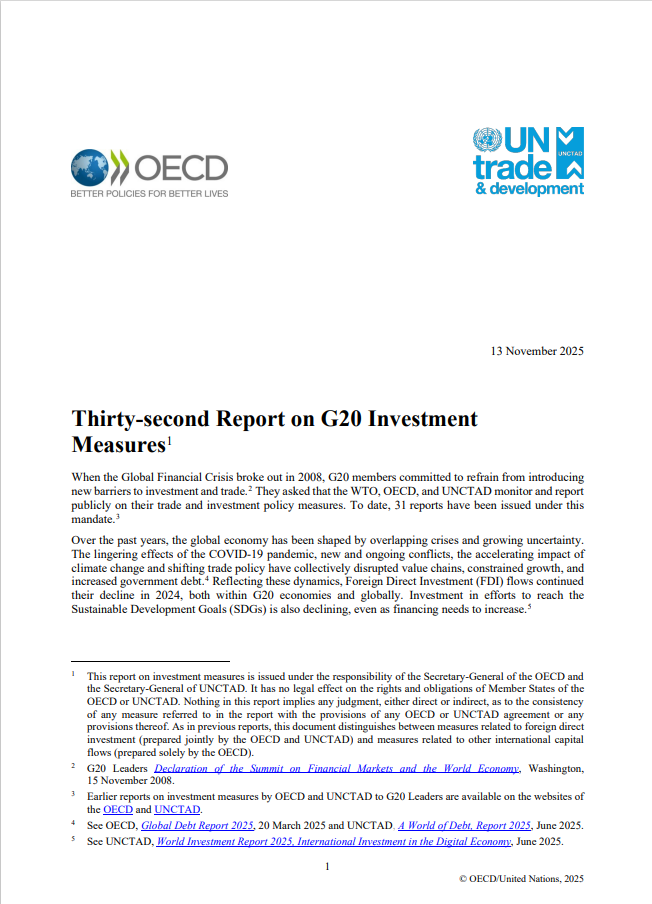 UNCTAD-OECD Report on G20 Investment Measures (32nd Report)