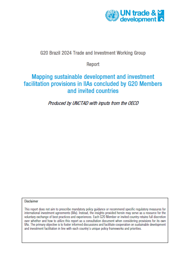 UNCTAD Report Mapping Sustainable Development and Investment Facilitation Provisions in G20 IIAs, with Inputs from OECD