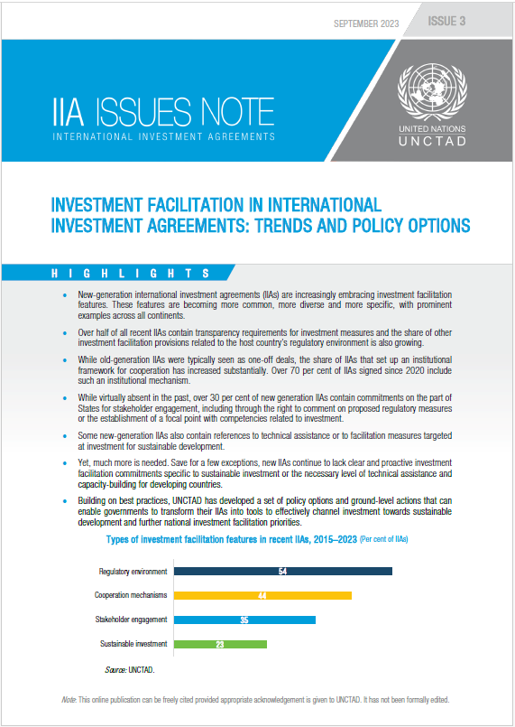 Investment Facilitation in International Investment Agreements: Trends and Policy Options