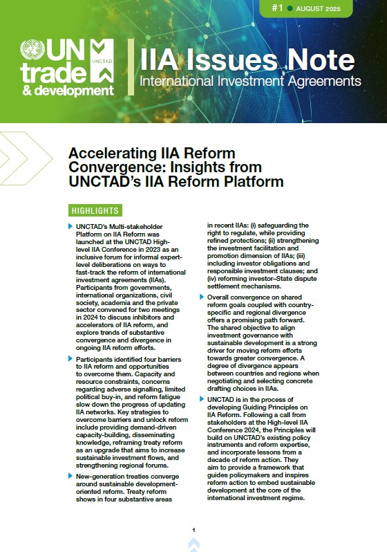 Accelerating IIA Reform Convergence: Insights from UNCTAD’s IIA Reform Platform