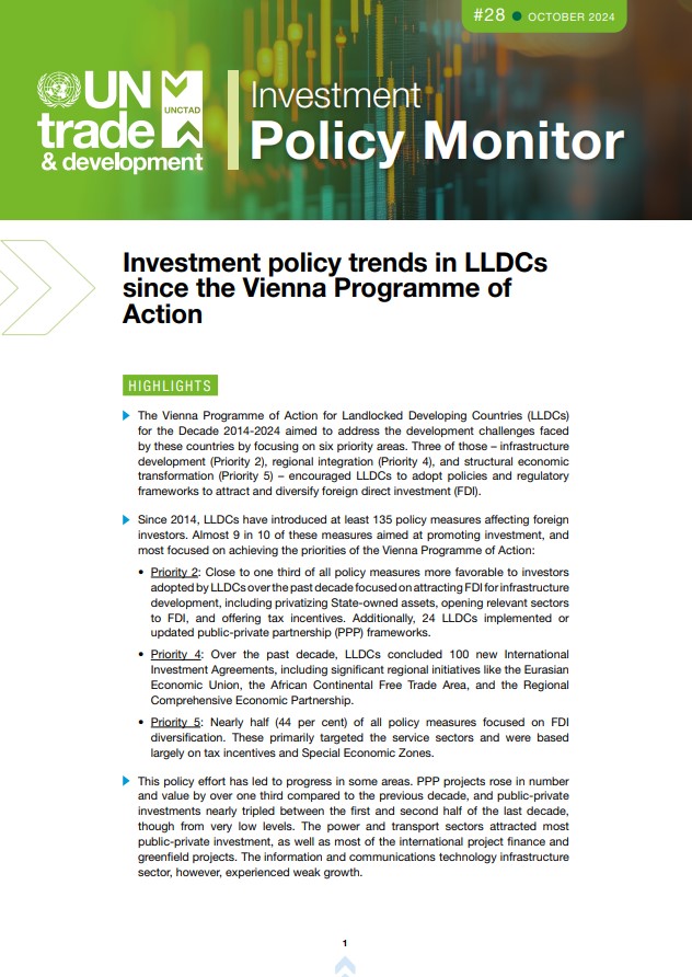 Investment policy trends in LLDCs since the Vienna Programme of Action