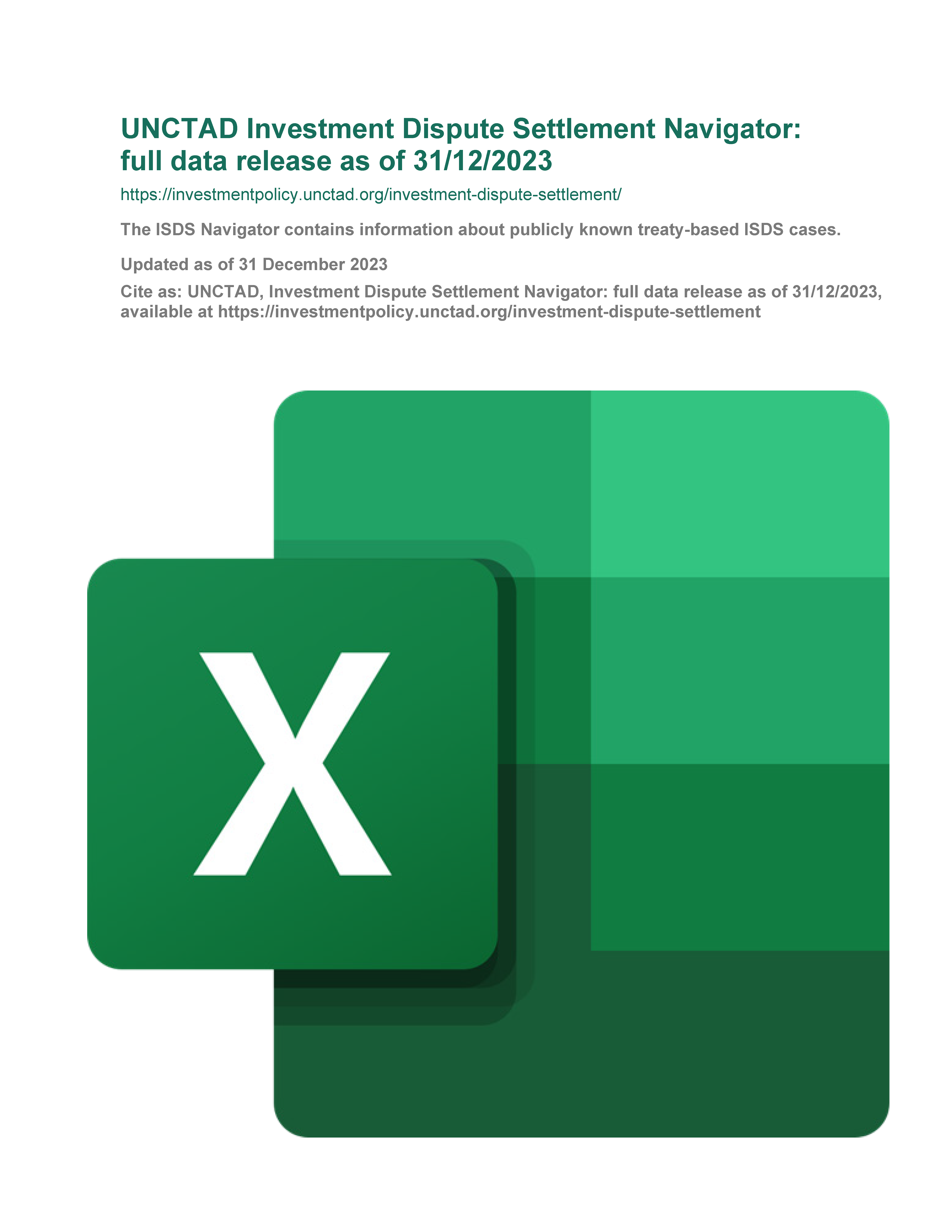 Investment Dispute Settlement Navigator: full ISDS data release as of 31/12/2023 (in excel format)