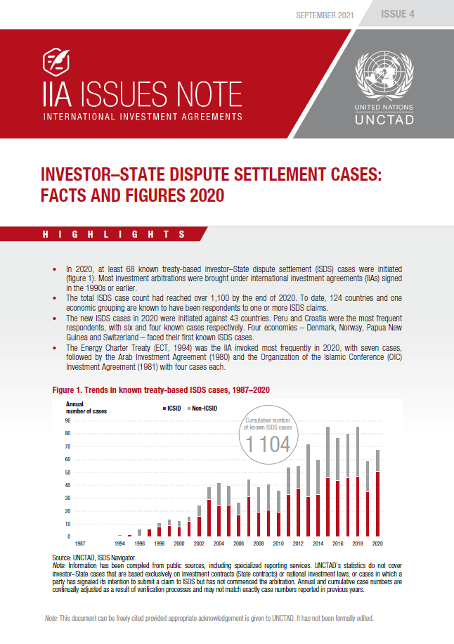 Investor–State Dispute Settlement Cases: Facts and Figures 2020