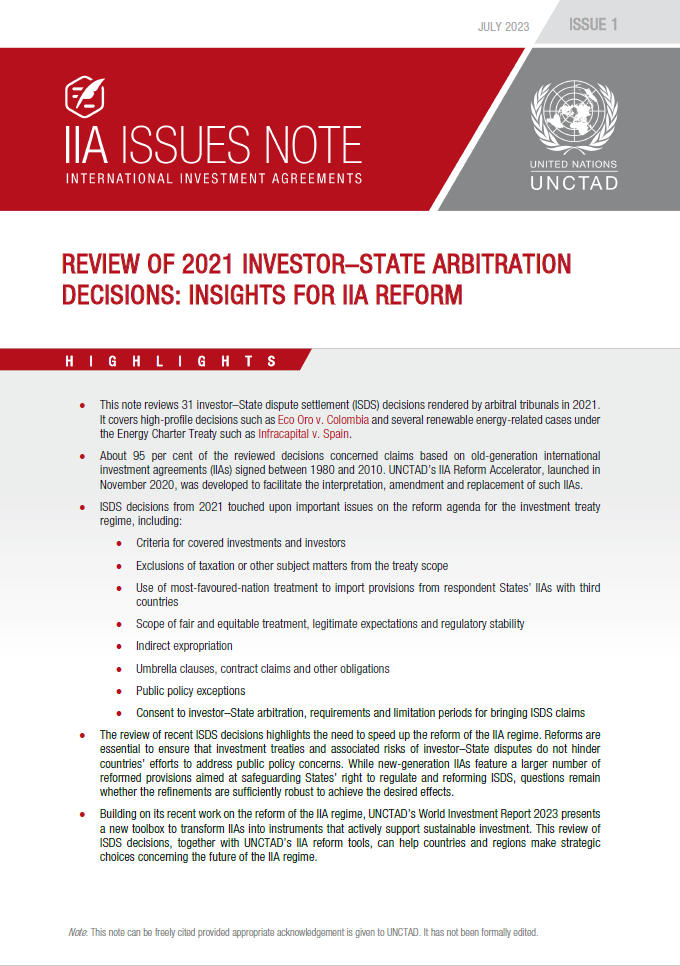 Review of 2021 Investor–State Arbitration Decisions: Insights for IIA Reform