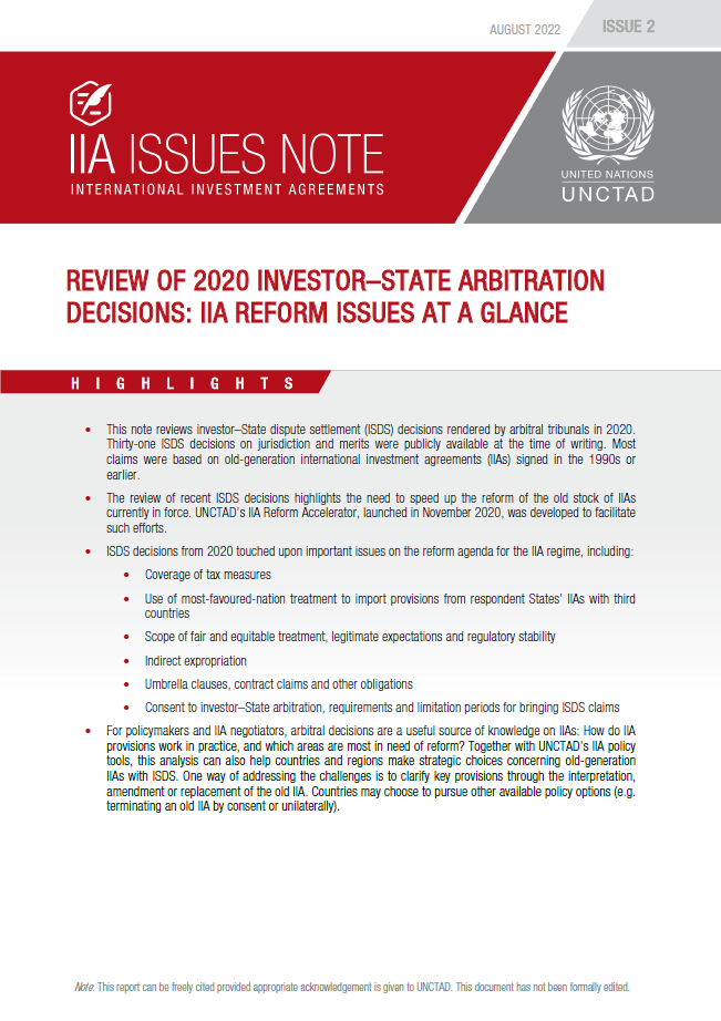 Review of 2020 Investor–State Arbitration Decisions: IIA Reform Issues at a Glance