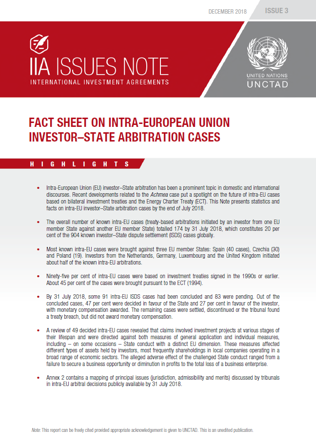 Fact Sheet on Intra-European Union Investor-State Arbitration Cases