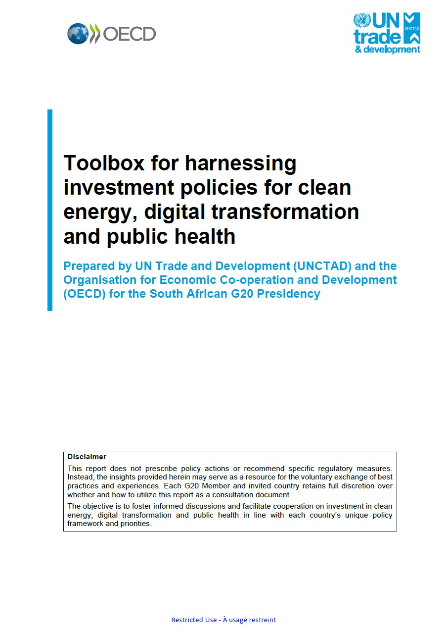 UNCTAD-OECD toolbox for harnessing investment policies for clean energy, digital transformation and public health
